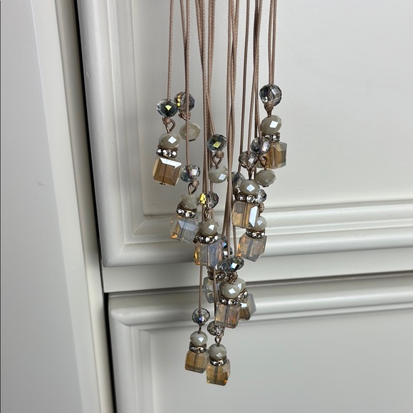 Cream and Gold Waterfall Necklace with iridescent crystal bead accent - Picture 3 of 9